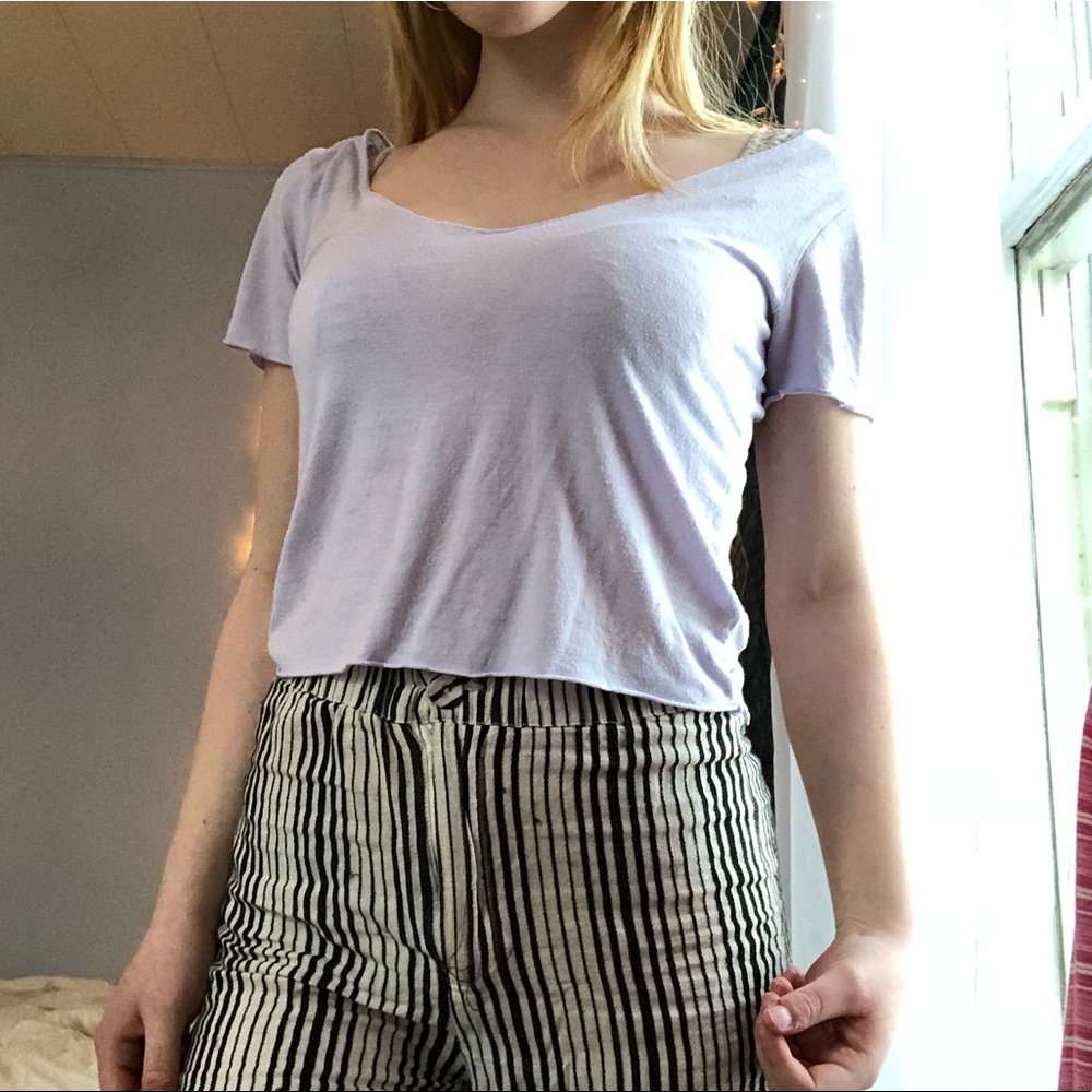 Light purple slightly off the shoulder shirt